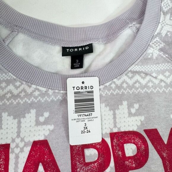 Torrid Sweatshirt Womens 3X Happy Holla Days Fair Isle Gray New Crewneck - Picture 4 of 7